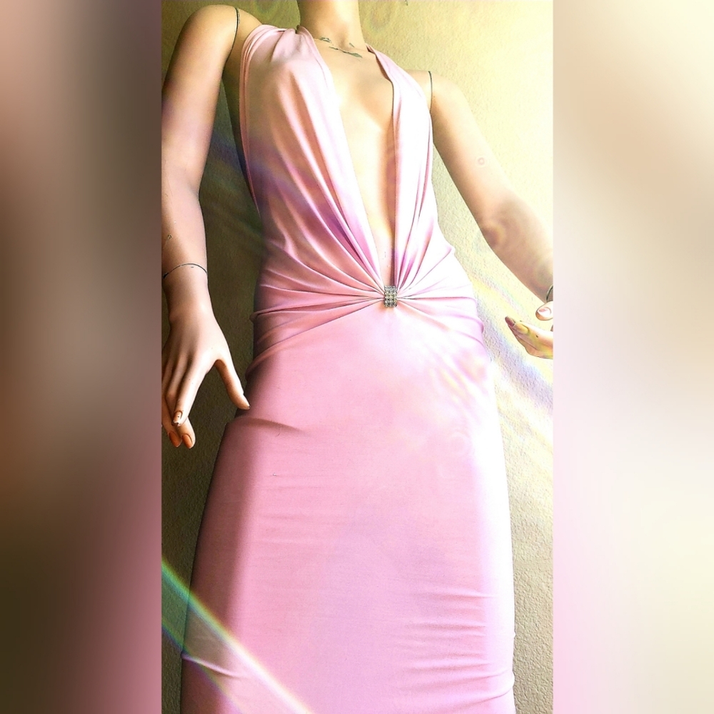 Caliente Clubwear plunging neckline pink dress